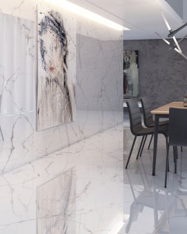 Porcelain tile imitation marble Bianco Carrara Polished Encrypt