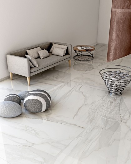 Porcelain tile imitation statuario White marble Tuscania