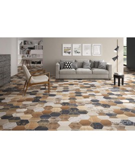 Suelo hexagonal efecto madera decapada Gauguin Mix 22X25 Codicer