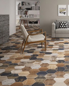 Suelo hexagonal efecto madera decapada Gauguin Mix 22X25 Codicer