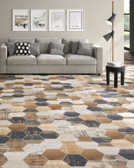 Suelo hexagonal efecto madera decapada Gauguin Mix 22X25 Codicer