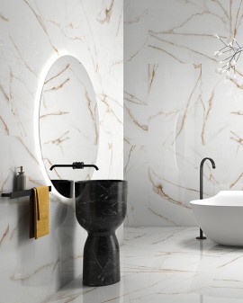 PORCELÁNICO ASPECTO MÁRMOL BRERA GOLD PULIDO GEOTILES / 90X180 / 60x120