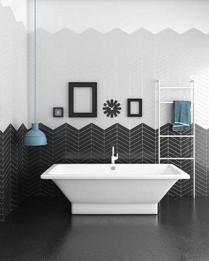 WALL TILE GLOSSY CHEVRON 6,4X26 CEVICA / Light Grey / Left / Light Grey / Right