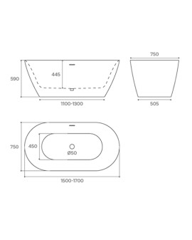 BAÑERA ACRÍLICA 170X75 LOIRA BLANCO BRILLO