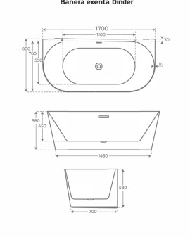 BAÑERA ACRÍLICA 170X80 DINDER BLANCO BRILLO