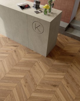 WOOD-EFFECT PORCELAIN TILES ELISIR ROYAL CHEVRON MATT DECO. 7.5X45 MARCA CORONA